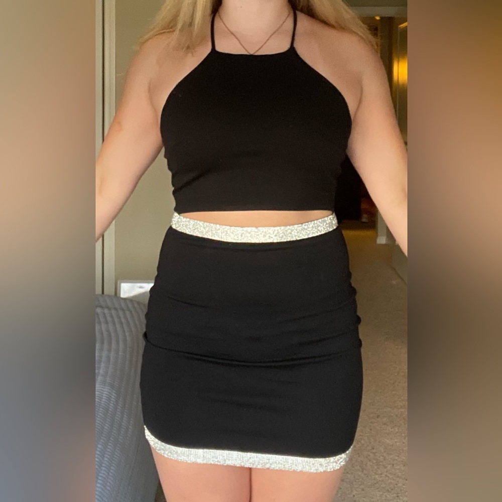 Black dress with silver jewels
